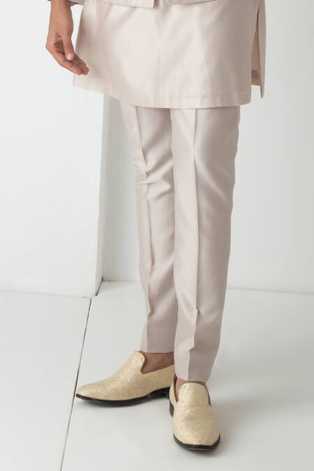 Chhaya Mehrotra_White Brocade, Silk, Chanderi Embroidery Grey Esper Bundi Set _Online_at_Aza_Fashions