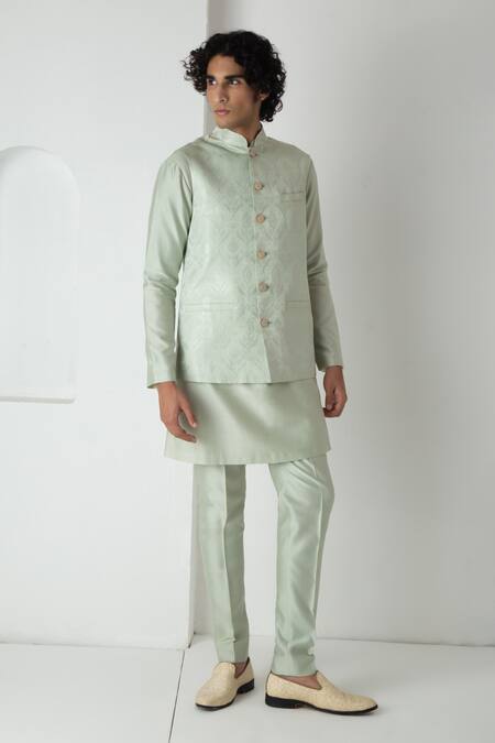 Buy Chhaya Mehrotra Green Brocade, Chanderi Embroidery Glass Esper Bundi Set Online at Aza Fashions Buy_Chhaya Mehrotra_Green Brocade, Chanderi Embroidery Glass Esper Bundi Set _Online_at_Aza_Fashions