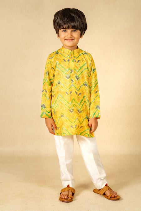 Jilmil Dreamwear Yellow Cotton Zig Zag Foil Print Kurta And Pant Set 