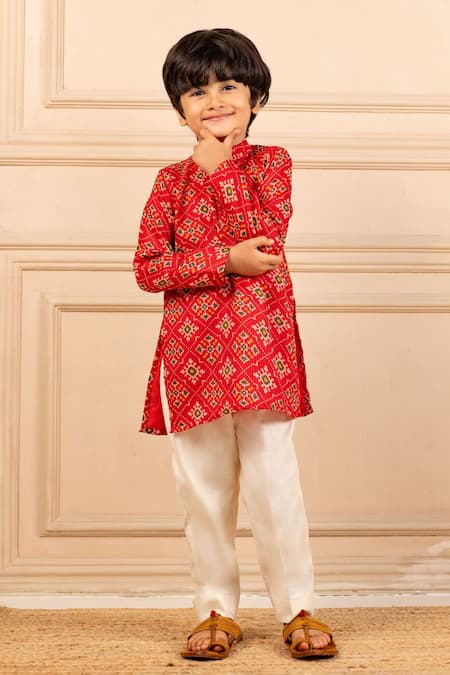 Jilmil Dreamwear Red Cotton Digital Patola Print Kurta Set 