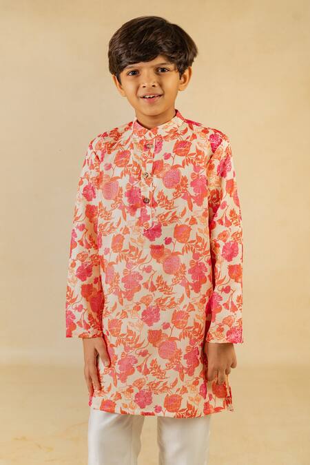 JILMIL DREAMWEAR Cream Cotton Floral Print Kurta And Pant Set Online at Aza Fashions JILMIL DREAMWEAR_Cream Cotton Floral Print Kurta And Pant Set _Online_at_Aza_Fashions