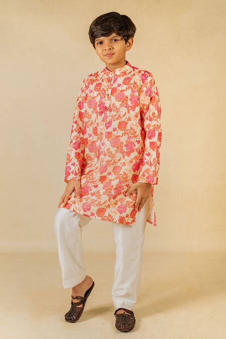 Shop JILMIL DREAMWEAR Cream Cotton Floral Print Kurta And Pant Set Online at Aza Fashions Shop_JILMIL DREAMWEAR_Cream Cotton Floral Print Kurta And Pant Set _Online_at_Aza_Fashions
