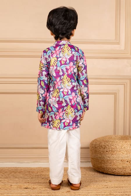 Shop JILMIL DREAMWEAR Purple Cotton Floral Digital Printed Kurta And Pant Set at Aza Fashions Shop_JILMIL DREAMWEAR_Purple Cotton Floral Digital Printed Kurta And Pant Set _at_Aza_Fashions