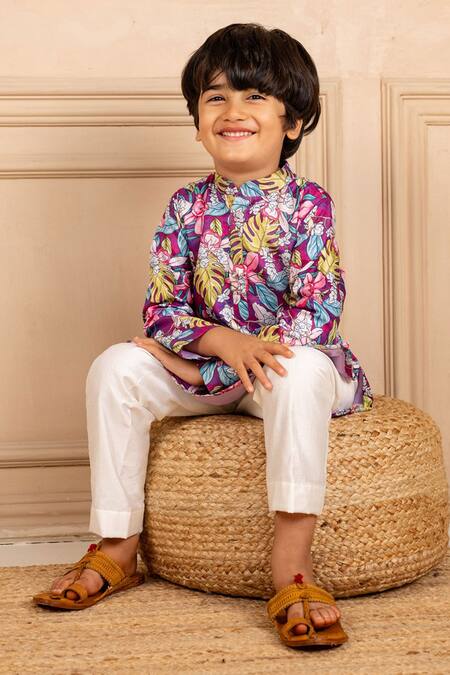 JILMIL DREAMWEAR Purple Cotton Floral Digital Printed Kurta And Pant Set Online at Aza Fashions JILMIL DREAMWEAR_Purple Cotton Floral Digital Printed Kurta And Pant Set _Online_at_Aza_Fashions