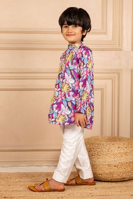 Shop JILMIL DREAMWEAR Purple Cotton Floral Digital Printed Kurta And Pant Set Online at Aza Fashions Shop_JILMIL DREAMWEAR_Purple Cotton Floral Digital Printed Kurta And Pant Set _Online_at_Aza_Fashions