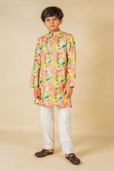 Jilmil Dreamwear Yellow Satin Floral Digital Printed Kurta Set 