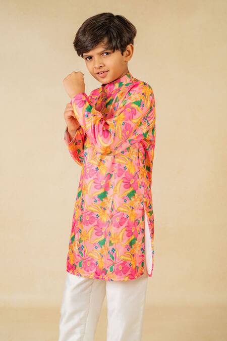 Buy JILMIL DREAMWEAR Pink Satin Floral Digital Printed Kurta Set Online at Aza Fashions Buy_JILMIL DREAMWEAR_Pink Satin Floral Digital Printed Kurta Set _Online_at_Aza_Fashions