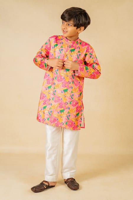 Jilmil Dreamwear Pink Satin Floral Digital Printed Kurta Set 