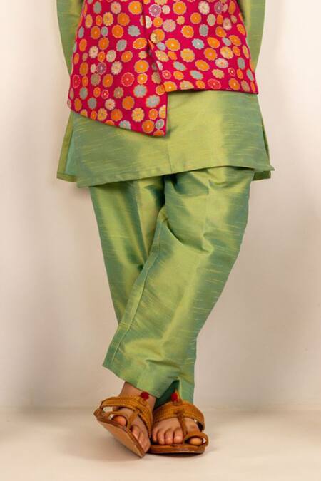 JILMIL DREAMWEAR_Lime Silk Floral Digital Printed Bundi And Kurta Set_Online_at_Aza_Fashions