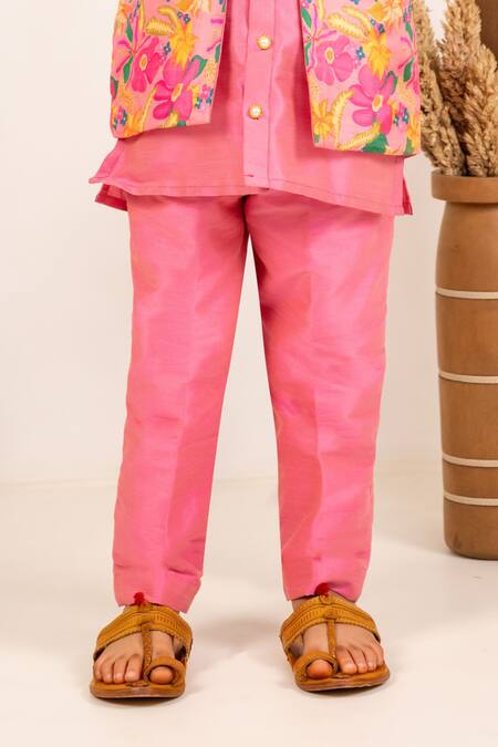 Buy JILMIL DREAMWEAR Pink Silk Floral Digital Printed Bundi And Kurta Set Online at Aza Fashions Buy_JILMIL DREAMWEAR_Pink Silk Floral Digital Printed Bundi And Kurta Set _Online_at_Aza_Fashions