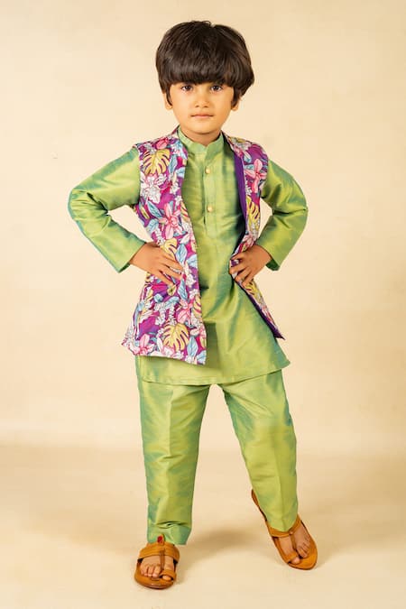 Jilmil Dreamwear Green Silk And Purple Digital Printed Kurta Set 