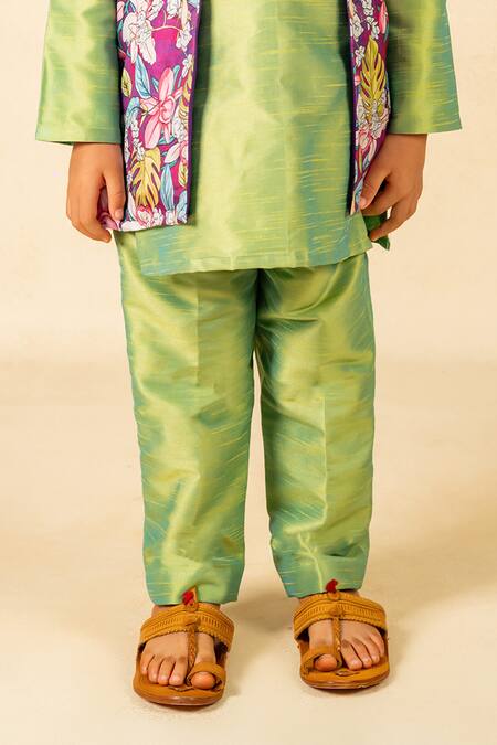 Buy_JILMIL DREAMWEAR_Green Silk And Purple Digital Printed Kurta Set