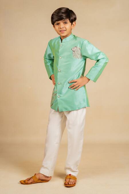 JILMIL DREAMWEAR Turquoise Silk Embroidery Blue Kurta Set Online at Aza Fashions JILMIL DREAMWEAR_Turquoise Silk Embroidery Blue Kurta Set _Online_at_Aza_Fashions