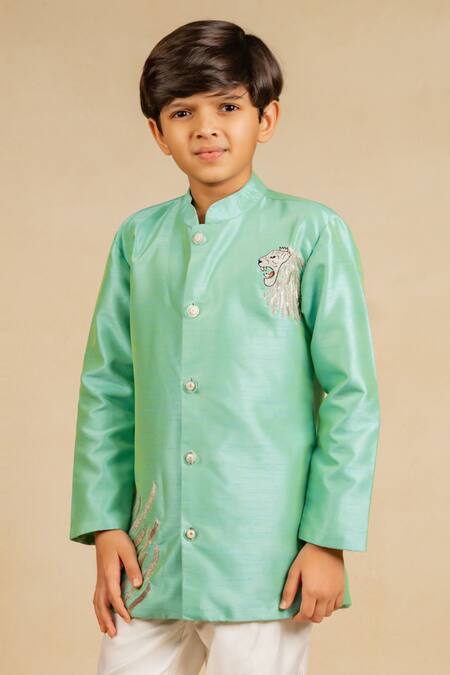 Buy JILMIL DREAMWEAR Turquoise Silk Embroidery Blue Kurta Set Buy_JILMIL DREAMWEAR_Turquoise Silk Embroidery Blue Kurta Set