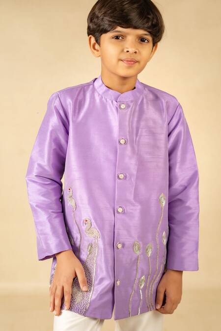 JILMIL DREAMWEAR Purple Silk Embroidery Kurta Set at Aza Fashions JILMIL DREAMWEAR_Purple Silk Embroidery Kurta Set _at_Aza_Fashions