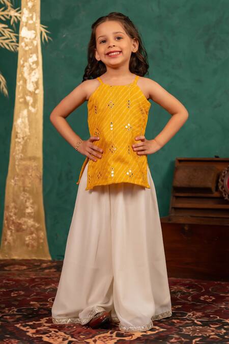 Buy JILMIL DREAMWEAR Yellow Cotton Mirrors Work Top And Palazzo Set Online at Aza Fashions Buy_JILMIL DREAMWEAR_Yellow Cotton Mirrors Work Top And Palazzo Set _Online_at_Aza_Fashions