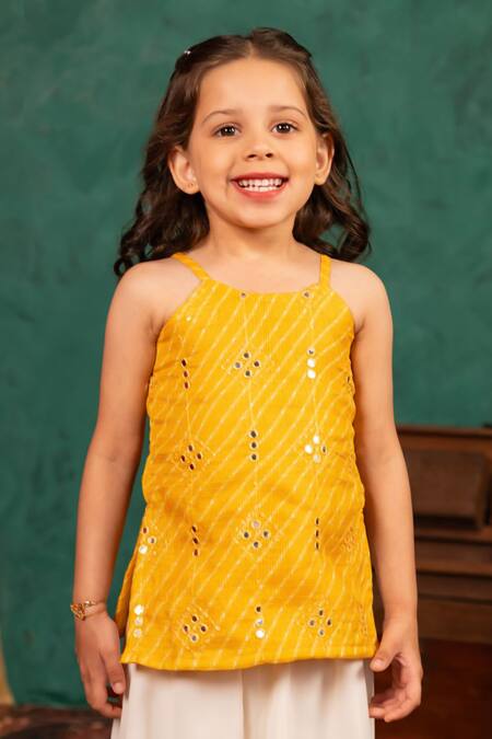 Shop JILMIL DREAMWEAR Yellow Cotton Mirrors Work Top And Palazzo Set Online at Aza Fashions Shop_JILMIL DREAMWEAR_Yellow Cotton Mirrors Work Top And Palazzo Set _Online_at_Aza_Fashions