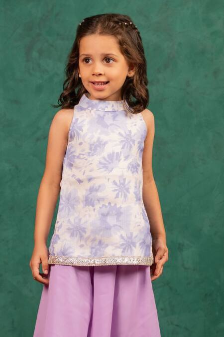 JILMIL DREAMWEAR Purple Cotton Embroidery Digital Printed Girls Top And Palazzo Set Online at Aza Fashions JILMIL DREAMWEAR_Purple Cotton Embroidery Digital Printed Girls Top And Palazzo Set _Online_at_Aza_Fashions