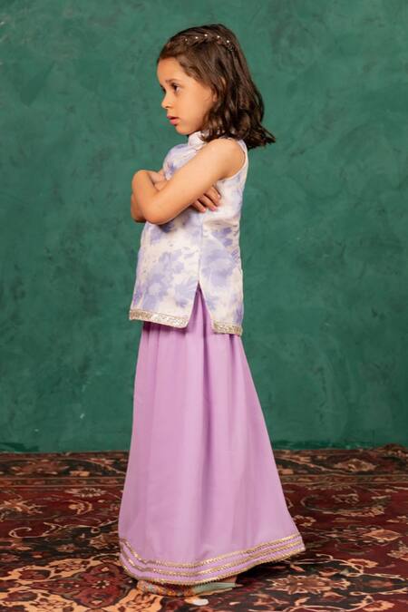 Buy JILMIL DREAMWEAR Purple Cotton Embroidery Digital Printed Girls Top And Palazzo Set Online at Aza Fashions Buy_JILMIL DREAMWEAR_Purple Cotton Embroidery Digital Printed Girls Top And Palazzo Set _Online_at_Aza_Fashions