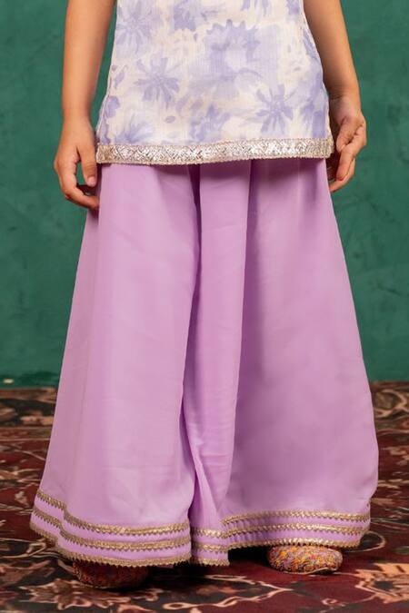Buy JILMIL DREAMWEAR Purple Cotton Embroidery Digital Printed Girls Top And Palazzo Set Buy_JILMIL DREAMWEAR_Purple Cotton Embroidery Digital Printed Girls Top And Palazzo Set