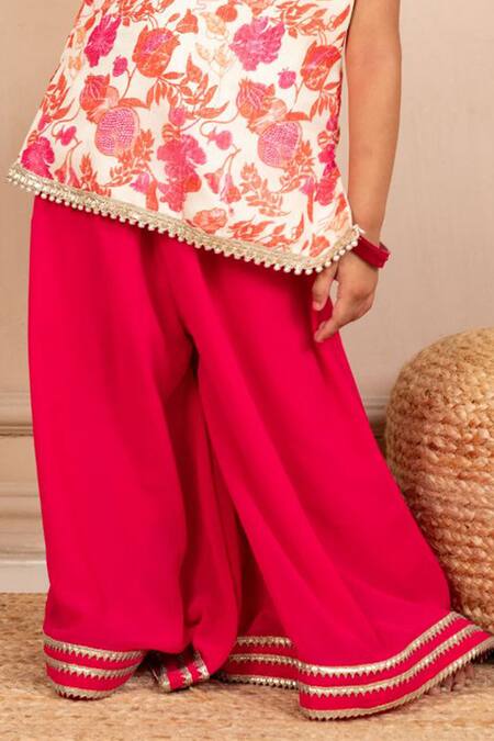 JILMIL DREAMWEAR Cream Cotton Digital Printed Pink Top And Sharara Set Online at Aza Fashions JILMIL DREAMWEAR_Cream Cotton Digital Printed Pink Top And Sharara Set _Online_at_Aza_Fashions