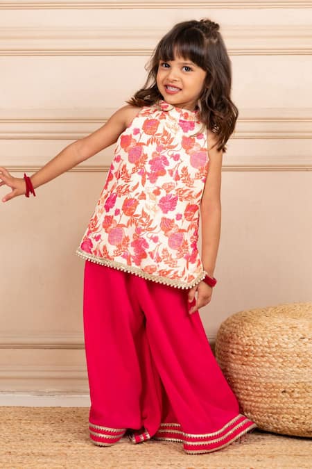 Jilmil Dreamwear Cream Cotton Digital Printed Pink Top And Sharara Set 