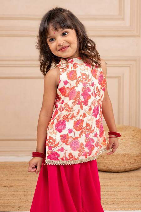 JILMIL DREAMWEAR Cream Cotton Digital Printed Pink Top And Sharara Set at Aza Fashions JILMIL DREAMWEAR_Cream Cotton Digital Printed Pink Top And Sharara Set _at_Aza_Fashions