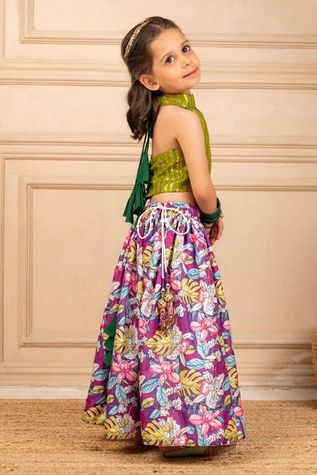 Buy JILMIL DREAMWEAR Green Cotton, Lurex Digital Print Top And Lehenga Set Online at Aza Fashions Buy_JILMIL DREAMWEAR_Green Cotton, Lurex Digital Print Top And Lehenga Set _Online_at_Aza_Fashions