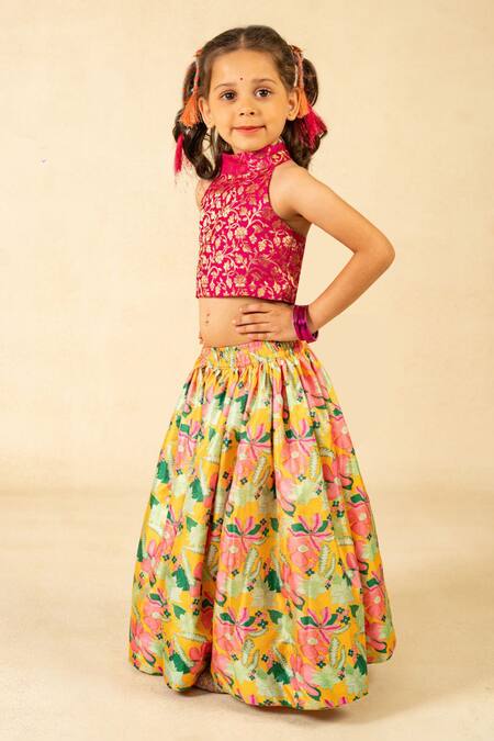 JILMIL DREAMWEAR Pink Brocade Embroidery Digital Print Lehenga Set Online at Aza Fashions JILMIL DREAMWEAR_Pink Brocade Embroidery Digital Print Lehenga Set _Online_at_Aza_Fashions