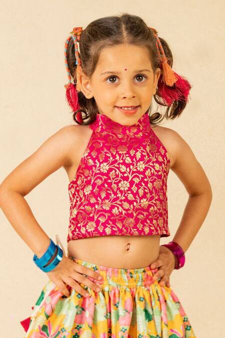 Buy JILMIL DREAMWEAR Pink Brocade Embroidery Digital Print Lehenga Set Online at Aza Fashions Buy_JILMIL DREAMWEAR_Pink Brocade Embroidery Digital Print Lehenga Set _Online_at_Aza_Fashions