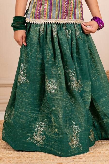 Buy JILMIL DREAMWEAR Multi Color Cotton, Brocade Embroidery Green Lehenga Set Online at Aza Fashions Buy_JILMIL DREAMWEAR_Multi Color Cotton, Brocade Embroidery Green Lehenga Set _Online_at_Aza_Fashions
