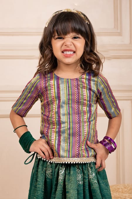 Shop JILMIL DREAMWEAR Multi Color Cotton, Brocade Embroidery Green Lehenga Set Online at Aza Fashions Shop_JILMIL DREAMWEAR_Multi Color Cotton, Brocade Embroidery Green Lehenga Set _Online_at_Aza_Fashions