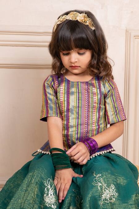 Buy JILMIL DREAMWEAR Multi Color Cotton, Brocade Embroidery Green Lehenga Set Buy_JILMIL DREAMWEAR_Multi Color Cotton, Brocade Embroidery Green Lehenga Set