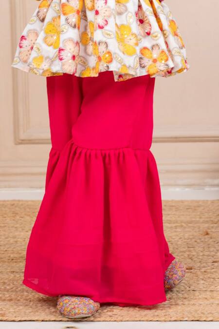 JILMIL DREAMWEAR White Chinon Embroidery Floral Peplum Top And Sharara Set Online at Aza Fashions JILMIL DREAMWEAR_White Chinon Embroidery Floral Peplum Top And Sharara Set _Online_at_Aza_Fashions