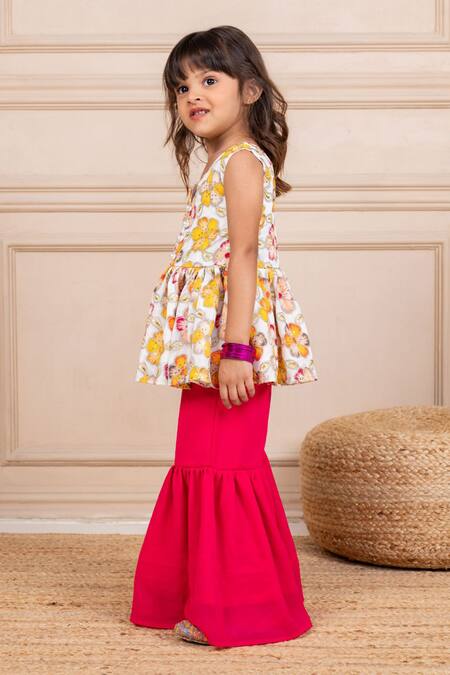 Buy JILMIL DREAMWEAR White Chinon Embroidery Floral Peplum Top And Sharara Set Online at Aza Fashions Buy_JILMIL DREAMWEAR_White Chinon Embroidery Floral Peplum Top And Sharara Set _Online_at_Aza_Fashions