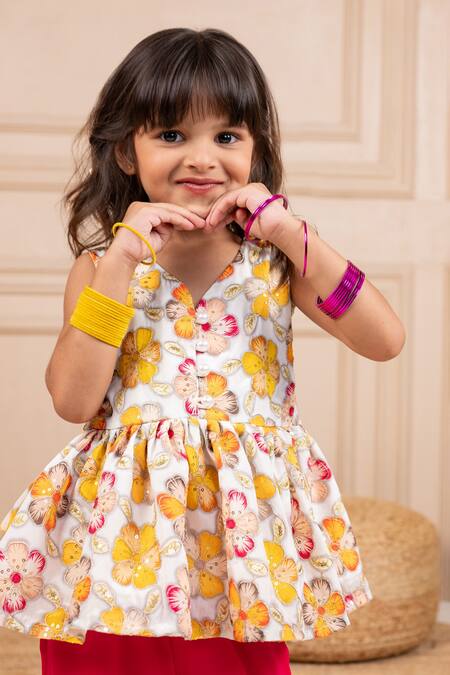 JILMIL DREAMWEAR White Chinon Embroidery Floral Peplum Top And Sharara Set at Aza Fashions JILMIL DREAMWEAR_White Chinon Embroidery Floral Peplum Top And Sharara Set _at_Aza_Fashions