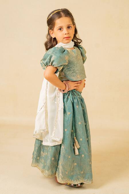 Buy_JILMIL DREAMWEAR_Blue Tissue Embroidery Fendy Crush Lehenga Set _Online_at_Aza_Fashions