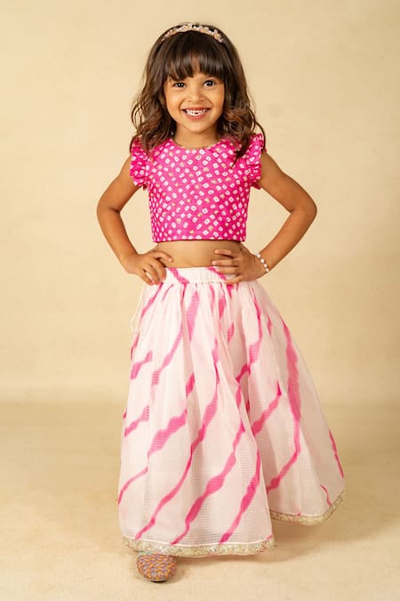Jilmil Dreamwear Pink Cotton Embroidered Top And Lehenga Set 