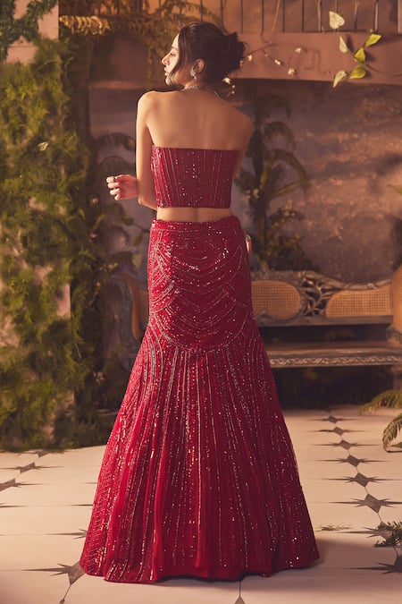 Roqa Red Sequined Designer Lehenga Set 
