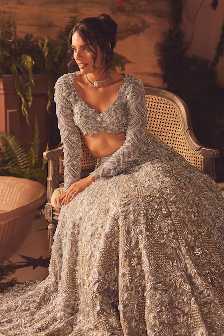 Roqa_Purple Net, Organza Sequins, Beads, Embroidery Designer Limerence Lehenga Set _at_Aza_Fashions