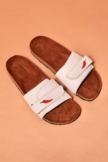 Buy Dmodot White Embroidery Salt Slider Women Sandals Online at Aza Fashions Buy_Dmodot_White Embroidery Salt Slider Women Sandals _Online_at_Aza_Fashions