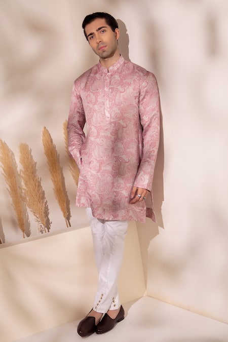 Buy_Char Chaand_Pink Satin, Silk Embroidery Designer Blush Kurta _Online_at_Aza_Fashions
