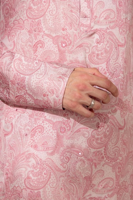 Shop_Char Chaand_Pink Satin, Silk Embroidery Designer Blush Kurta 