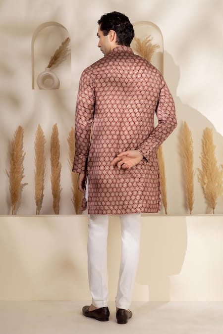 Char Chaand Brown Printed Satin Silk Kurta 