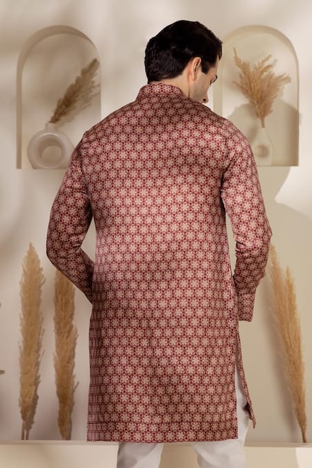Buy_Char Chaand_Brown Satin, Silk Printed Kurta _Online_at_Aza_Fashions