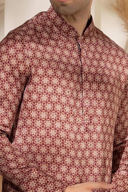 Buy_Char Chaand_Brown Satin, Silk Printed Kurta 