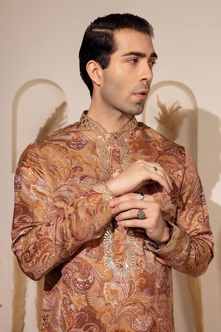 Buy_Char Chaand_Gold Silk Embroidery Designer Kurta 