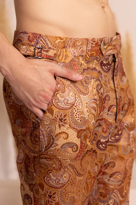 Char Chaand_Gold Silk Embroidery Copper Designer Kurta Pant Set _Online_at_Aza_Fashions