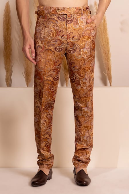 Buy_Char Chaand_Gold Silk Embroidery Copper Designer Kurta Pant Set _Online_at_Aza_Fashions