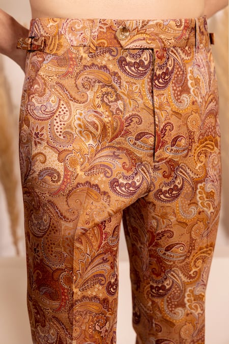 Shop_Char Chaand_Gold Silk Embroidery Copper Designer Kurta Pant Set 